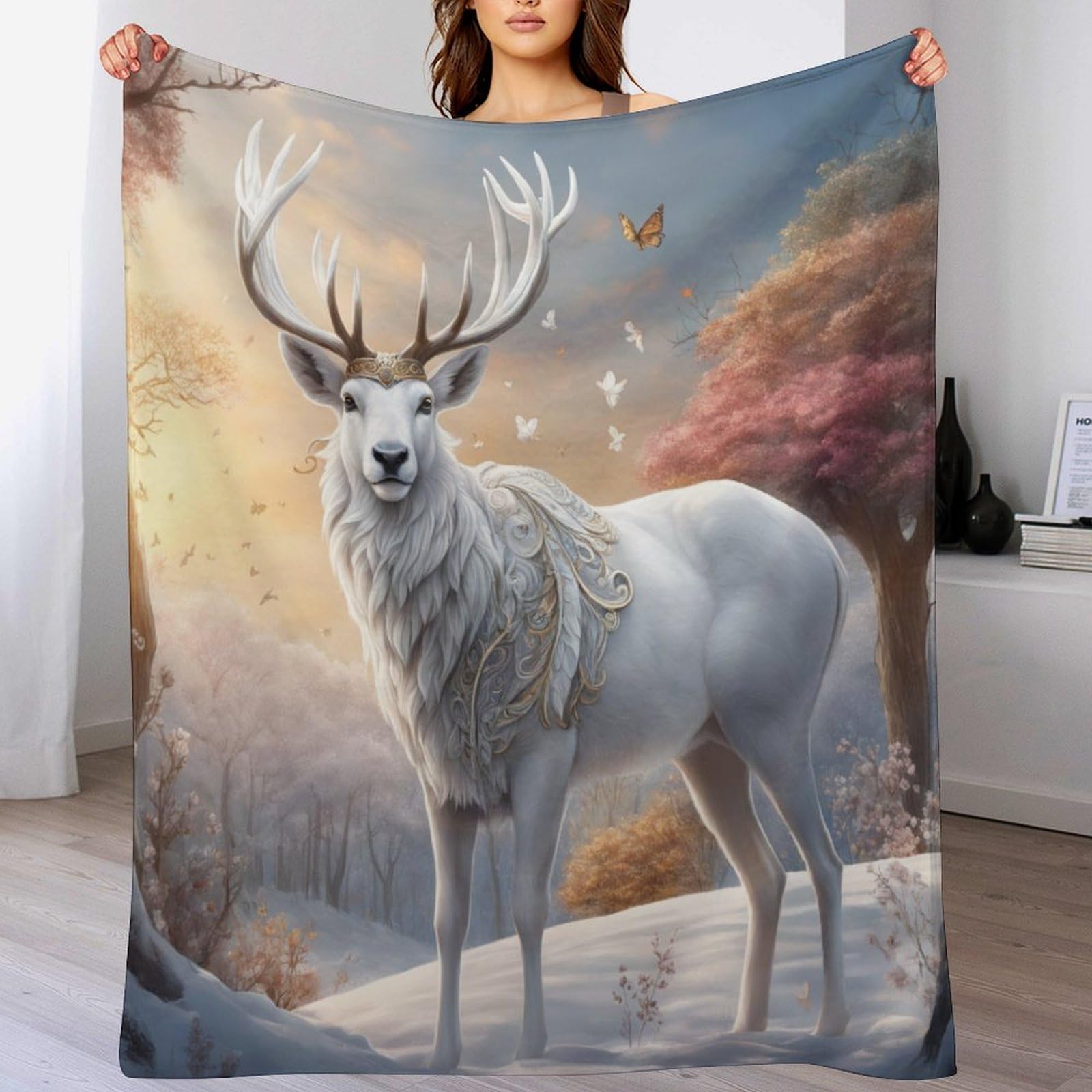 Manta de franela de alce de 130x180 cm suave y cálida para sofá
