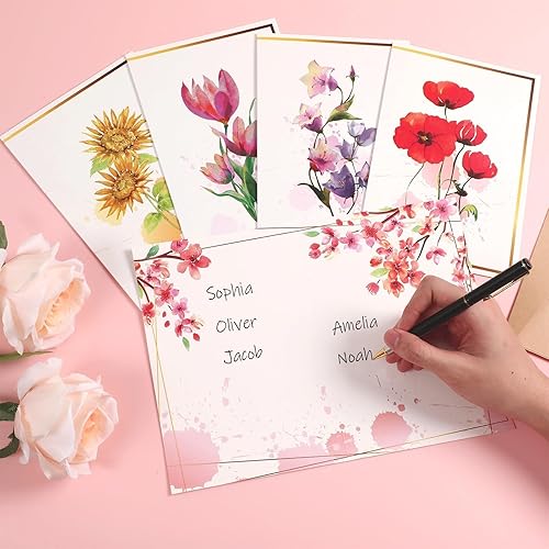 Miniatura 5 de gisgfim 5 tarjetas de flores de acuarela jumbo, tarjeta de felicitación floral grande, diseños de lámina dorada con sobres, libro de invitados
