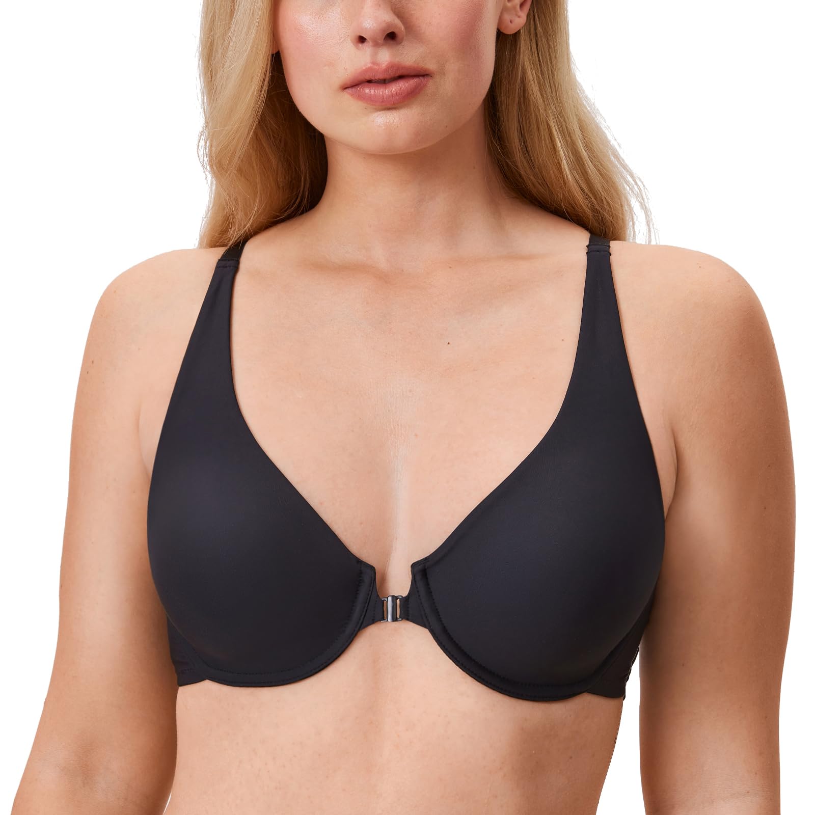 DELIMIRA Women's Front Closure Bras Seamless Plus Size Plunge Underwire Unlined Comfortable Bra