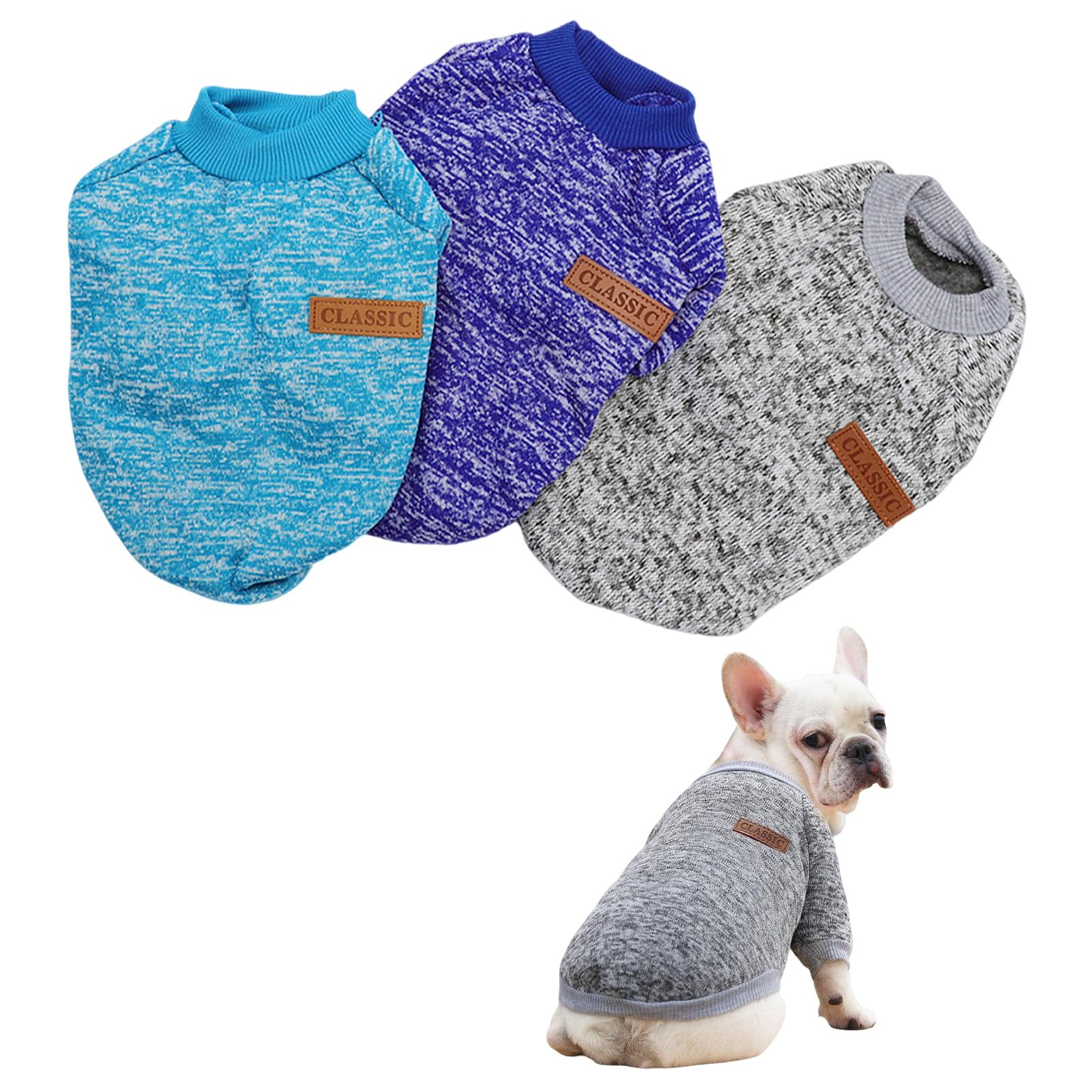Mayoii Dog Fleece Hoodie Sweatshirt 3 Pack Chihuahua Jumper with Fleece Lining Soft Cozy Vibrant Colors Easy On/Off Design for Small & Medium Dogs (Grey + Light Blue + Dark Blue, S) — image 1