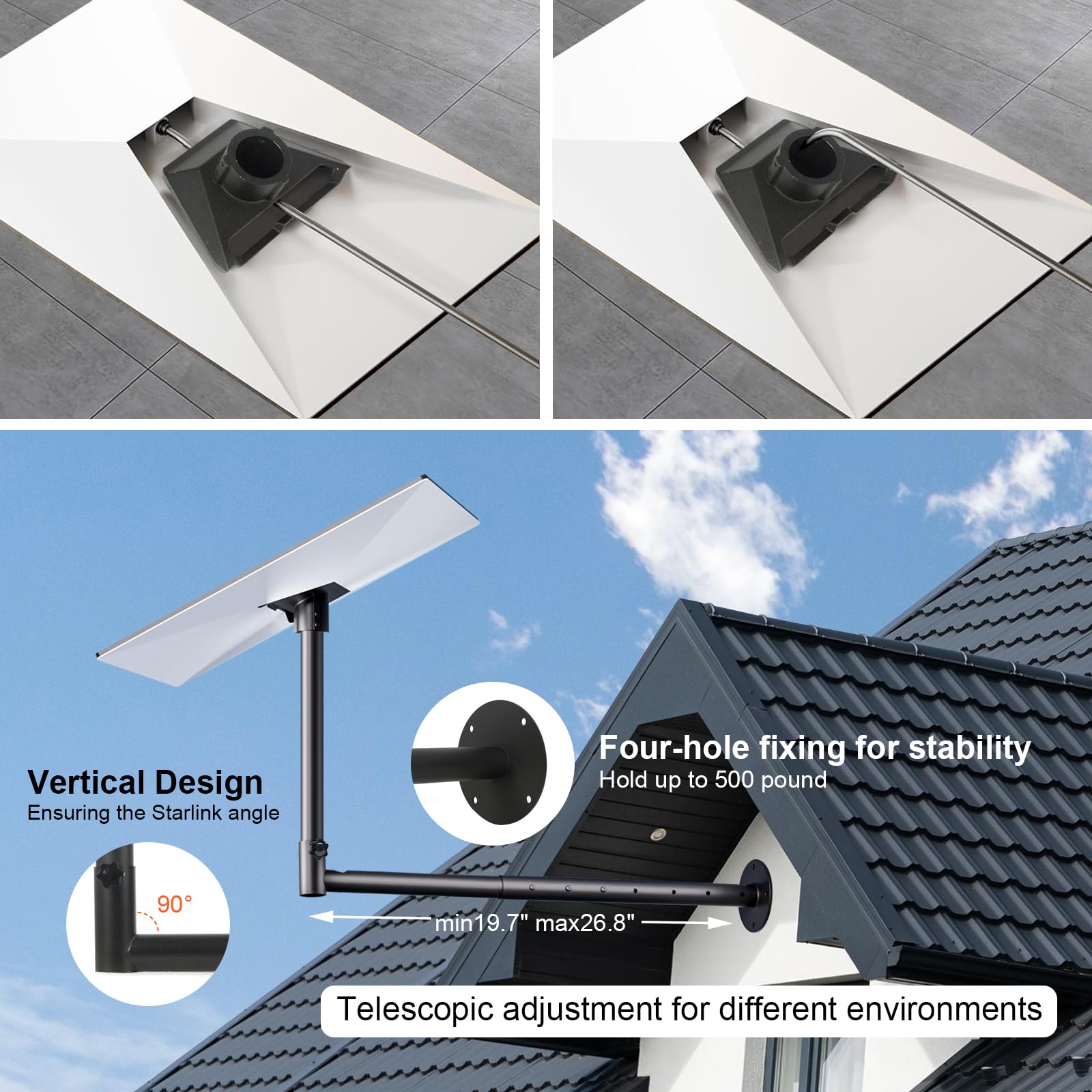 LIROPAU Halterung kompatibel mit Starlink V3, Lange Wandhalterung Dachhalterung kompatibel mit Starlink V3, vertikales kompatibel mit Starlink Gen 3 Montageset Pole Mount Adapter