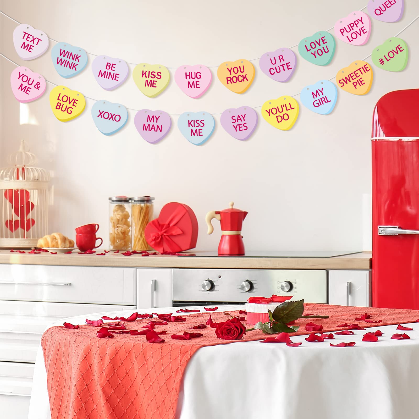 Happy Valentines Day Banner Mit Herz-Anhängern – Rote Glitzer-Deko Für Fenster, Party & Fotoshooting