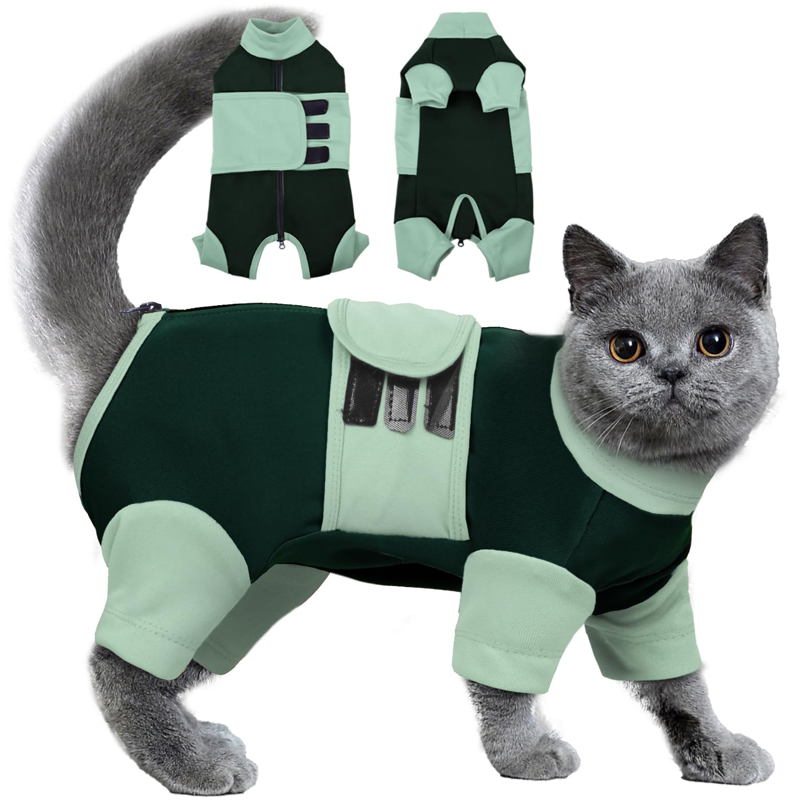 Cat Anxiety Relief Clothes, Flexible Cat Calming Vest with Hook&Loop, Ideal for Loud Noises, Fireworks, Separation, Travel, Thunderstorms, Reduce Anxiety Comfortable Wrap for Cats, Green Medium