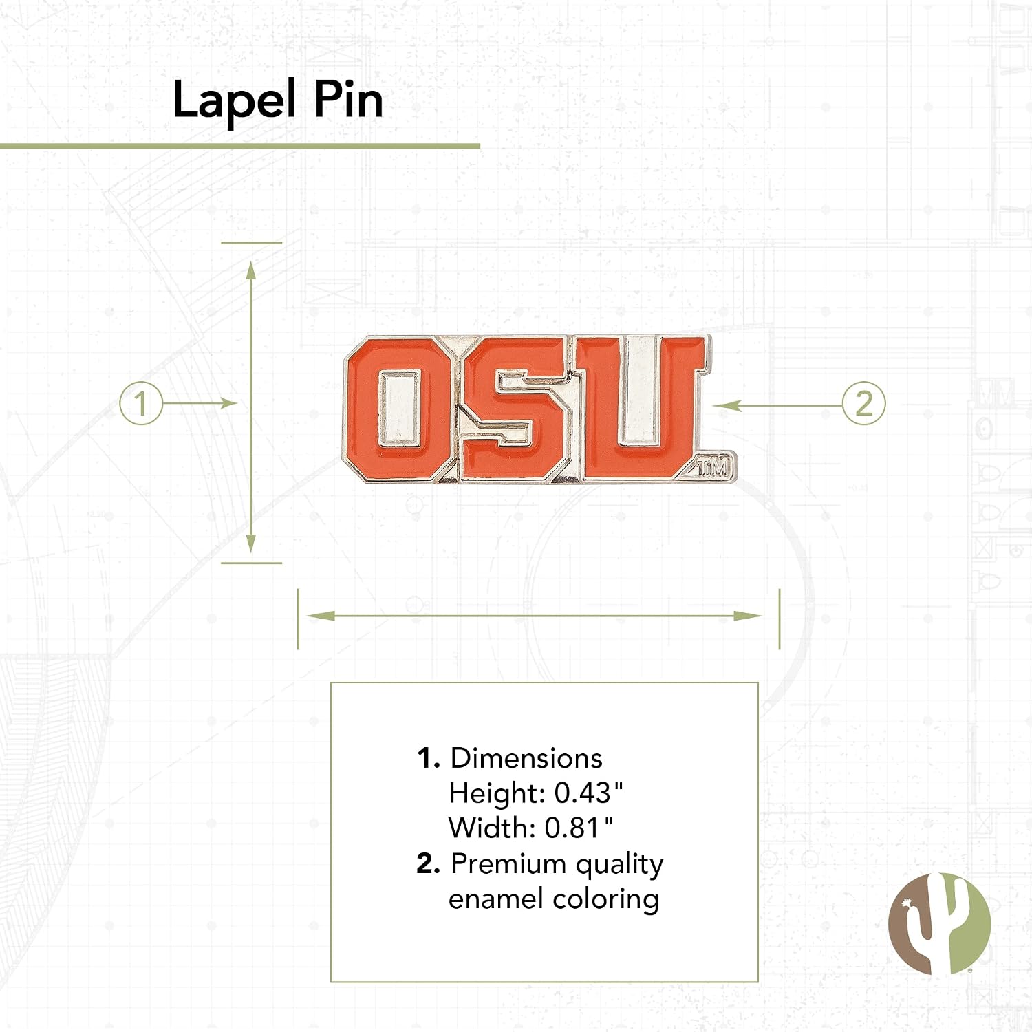 Desert Cactus Oregon State University Lapel Pin ORST Beavers Made of Metal for Formal Wear, Bag and Hat Jewelry, and Tie Tack
