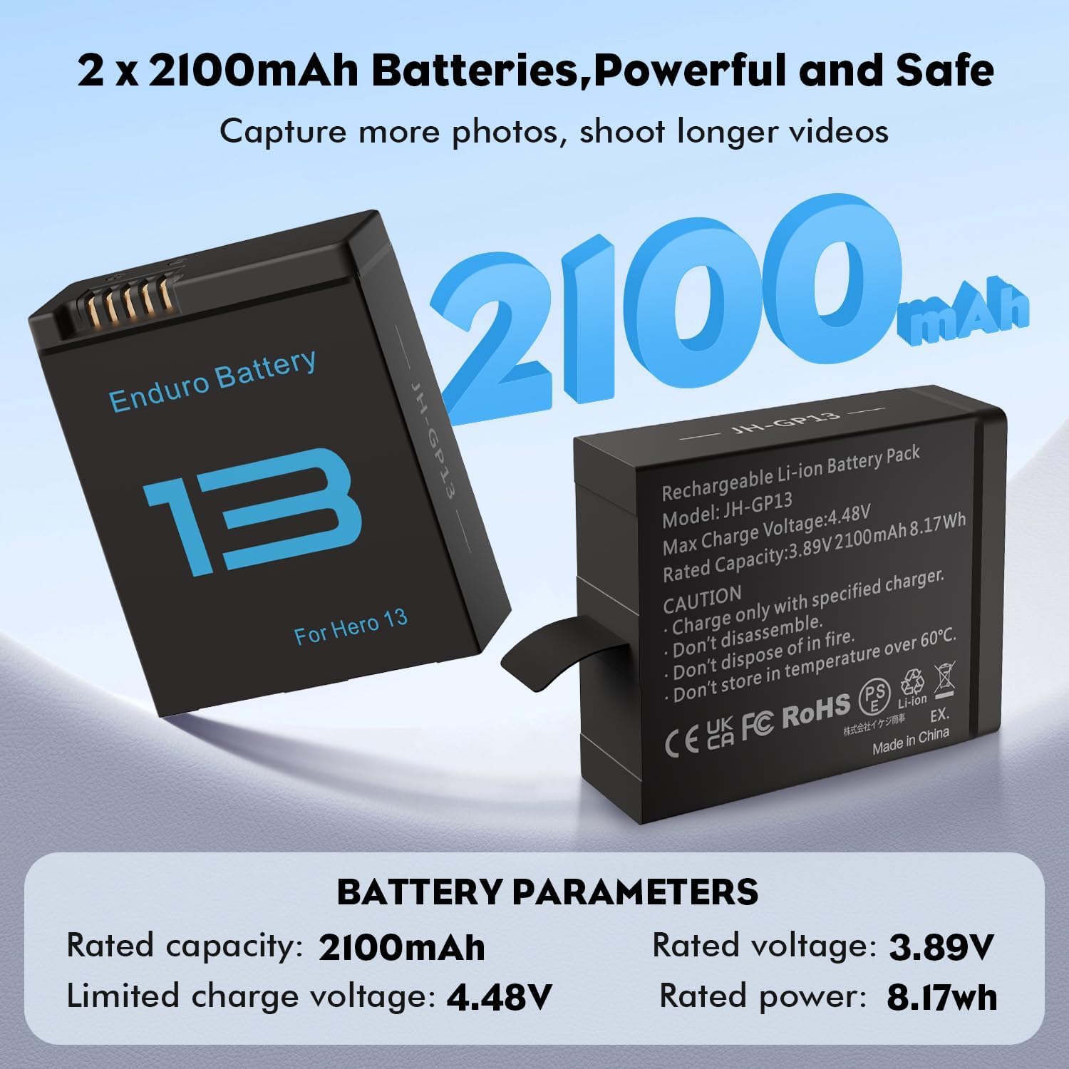 Treeboy Hero 13 Battery 2-Pack 2100mAh with 27W Fast Intelligent Bi-Directional Charging Hub for Gopro Hero 13,w/LCD Display Shows Battery SOC