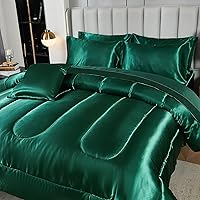 Vista 6 de Juego de edredón de satén con juego de sábanas, ropa de cama en una bolsa, ropa de cama sedosa de lujo con 1 edredón, 1 sábana encimera, 1 sábana
