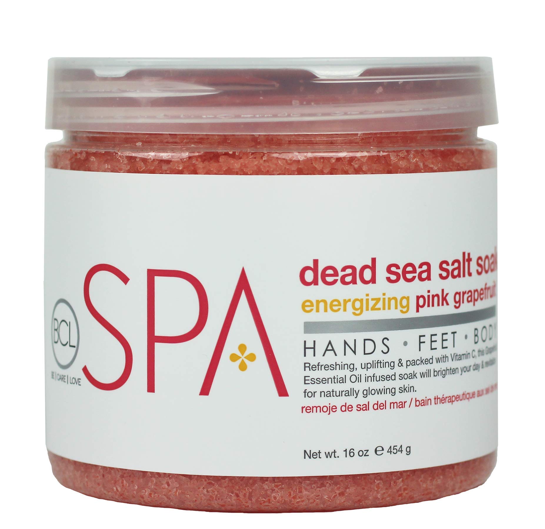 Be Care Love (BCL) Spa Energizing Pink Grapefruit Dead Sea Salt Soak – Professional Uplifting Foot Soak for Pedicure & Manicure, Softens Skin,