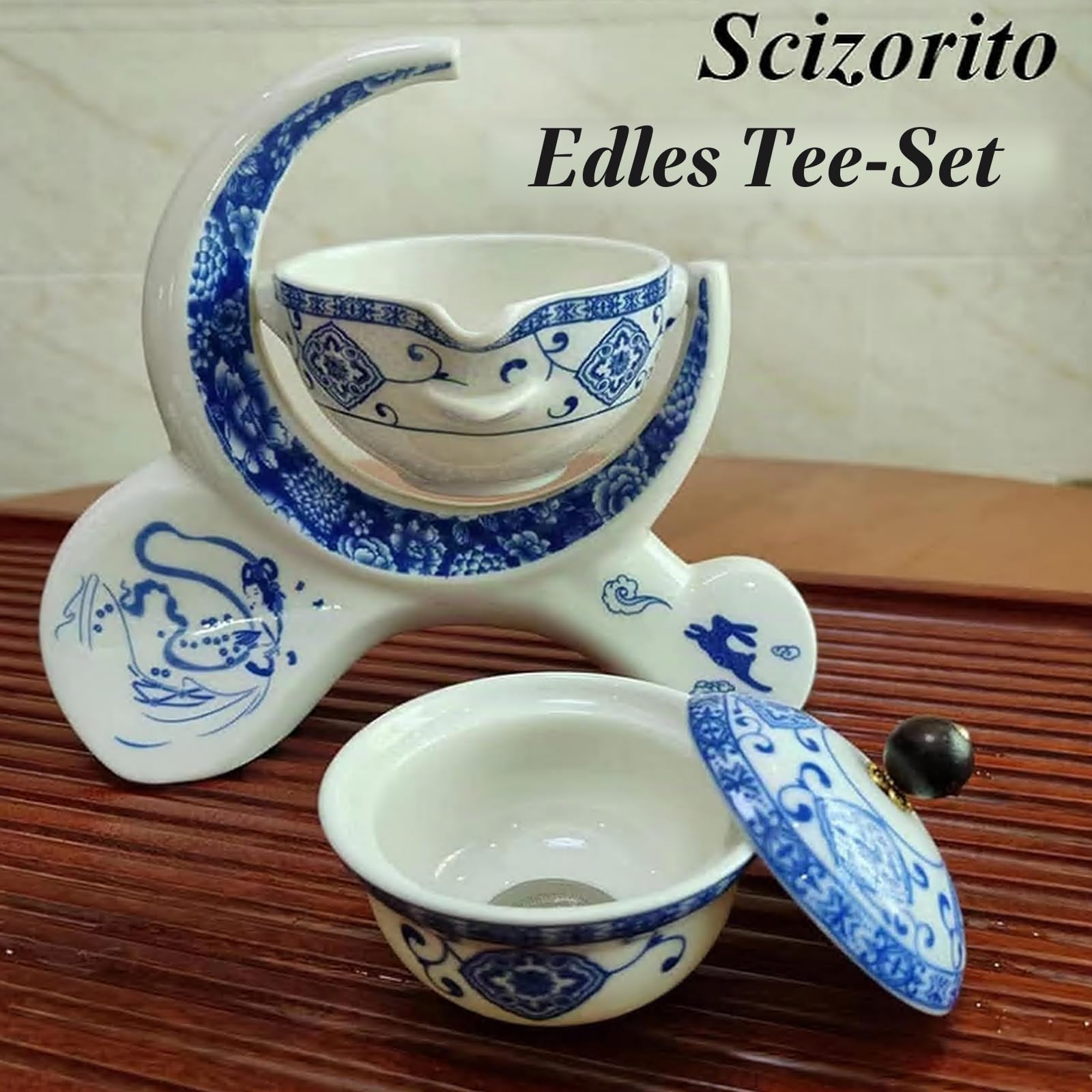 Hochwertige Chinesische Tee-Set-Geschenkbox, Rotierendes Kung Fu Tee-Set, Reines Handfeuern, Mit Rotierender Teekanne und Infuser, Geeignet für Büro, Zuhause, Geschenk (Halbmond weiß)