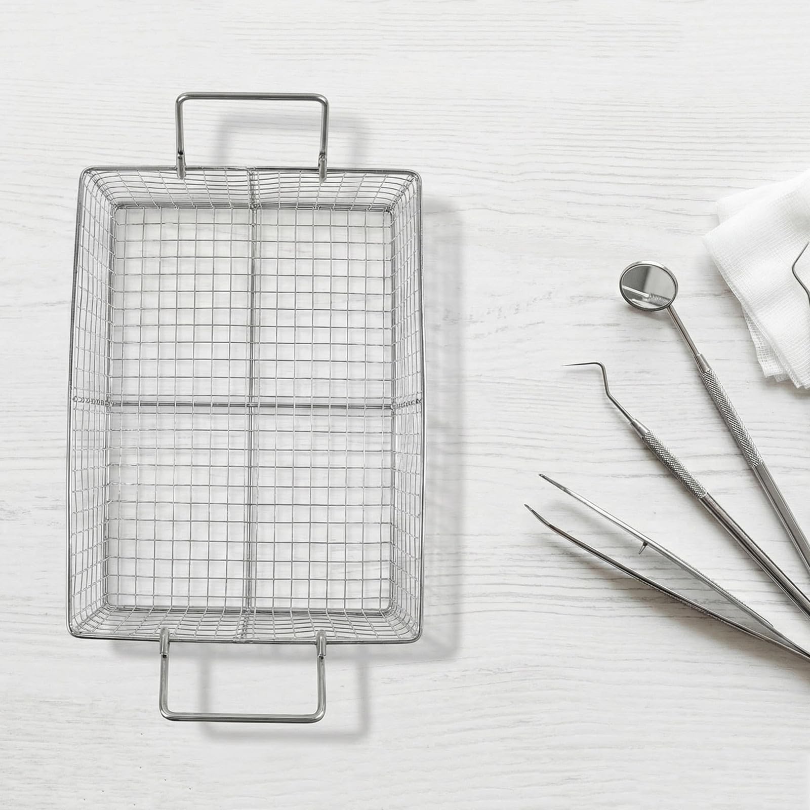 SHINEOFI Cesta para Esterilización Profesional Resistente Altas Temperaturas y Filtro de Acero Inoxidable para Limpieza Ultrasónica de Instrumentos Médicos