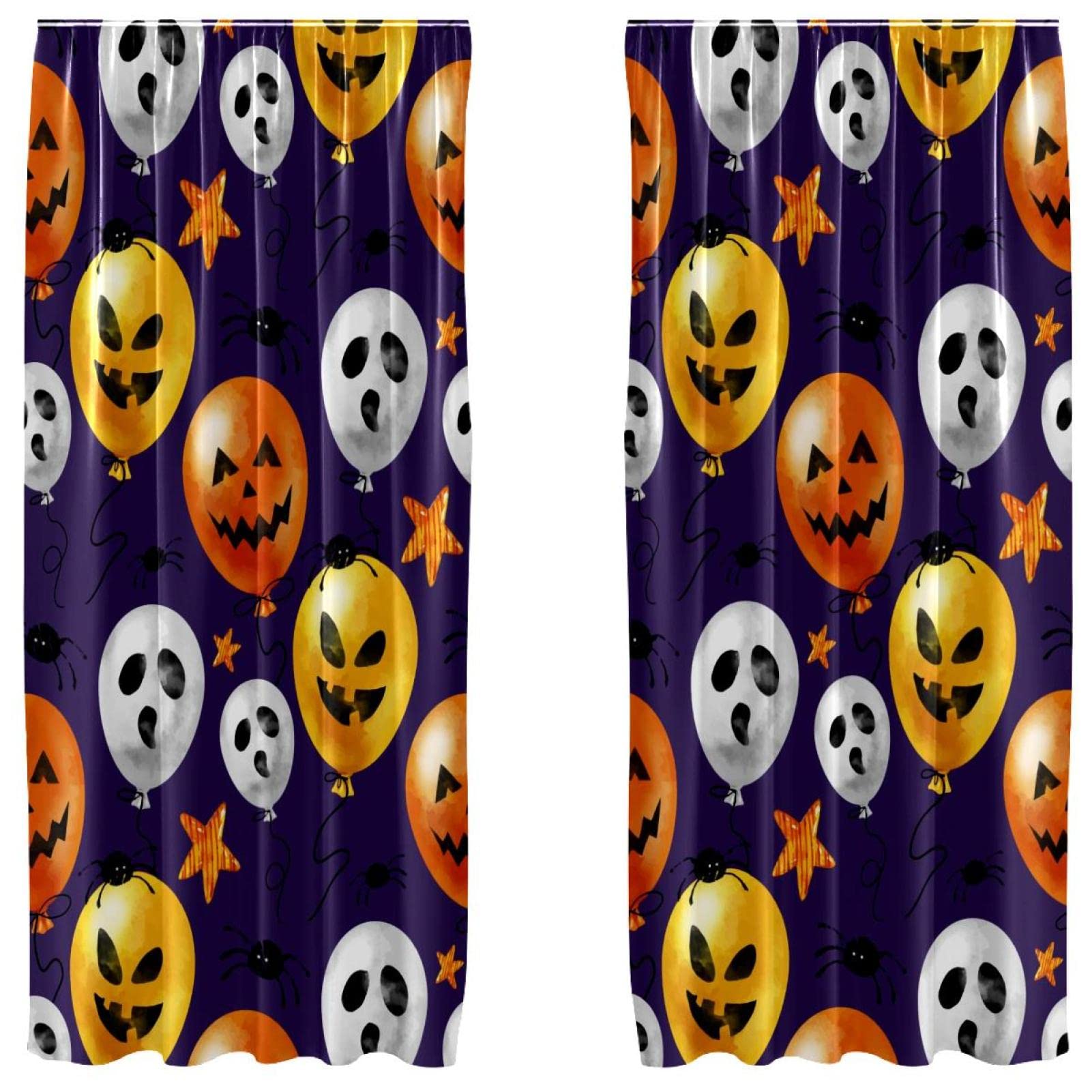 Rideaux violets Halloween grand format lot de 2 pour décoration de fenêtres