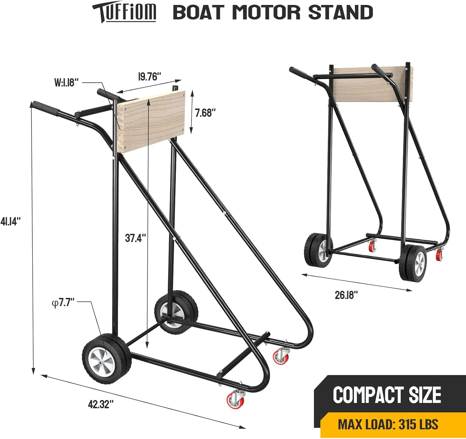 TUFFIOM Outboard Boat Motor Stand, Engine Stand Carrier Cart Dolly, Boat Motor Support Stand w/Wheels for Motor Storage Repair Maintenance 315lbs Capacity