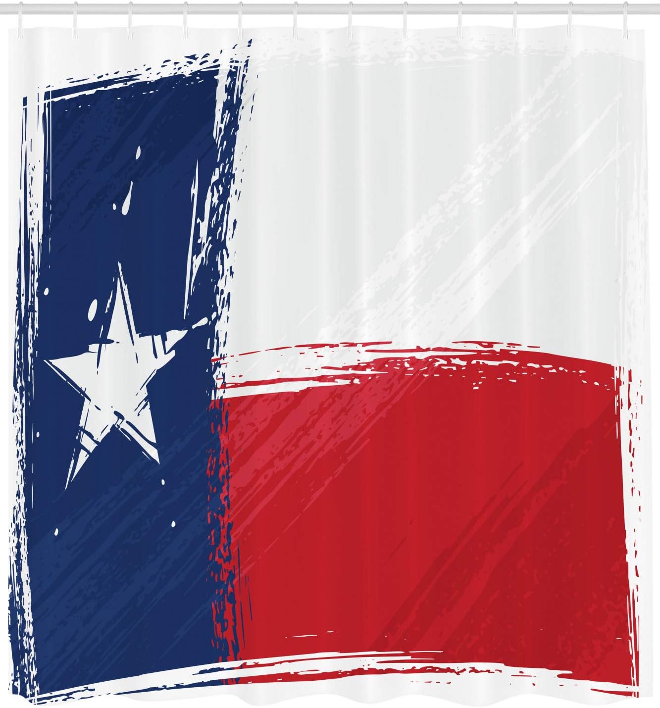 Ambesonne Texas Star Print Shower Curtain, Grunge Flag with Watercolor Brush Strokes Independent Country, Cloth Fabric Bathroom Decor Set with Hooks, Vermilion Dark Blue