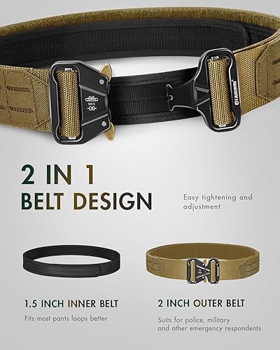 Miniatura 2 de FAIRWIN Cinturón táctico, cinturón de batalla, cinturón MOLLE de liberación rápida, cinturón táctico resistente de 2 pulgadas
