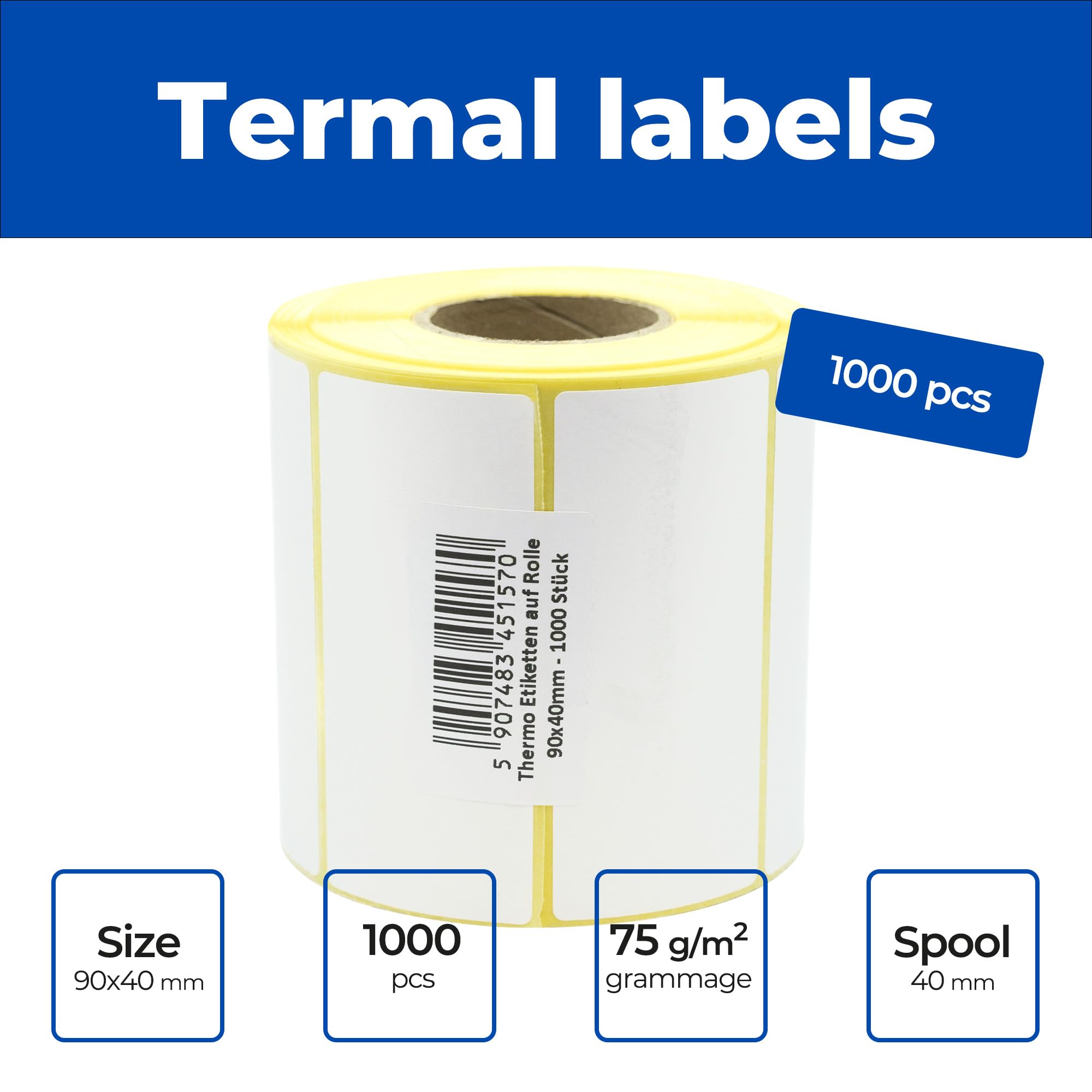 1500 Étiquettes Thermiques MD Labels 40x30mm | Adhésif Permanent Pour Codes-Barres Et Étiquetage