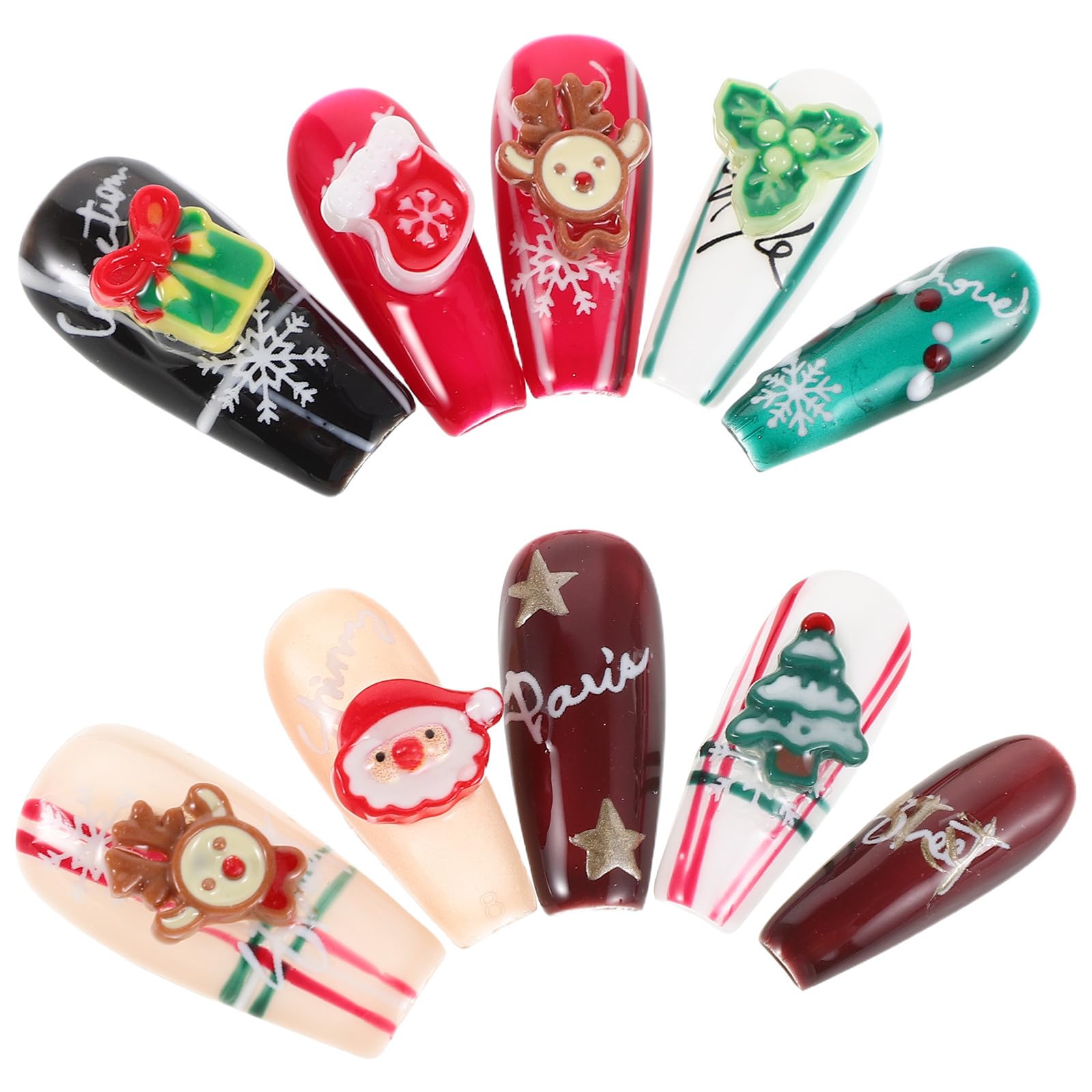 5 Sets Wiederverwendbare Weihnachtsmann Press On Nägel für Damen,