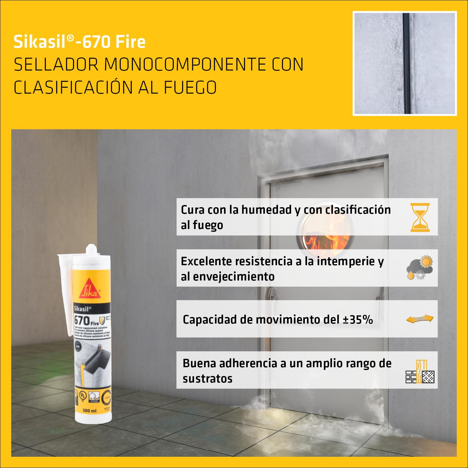 SIKA - Sellador silicona - Sikasil-670 Fire - Blanco - 300ml | Resistente al fuego - Sellado elástico para muros y pavimentos - Uso interior/exterior - Alta protección