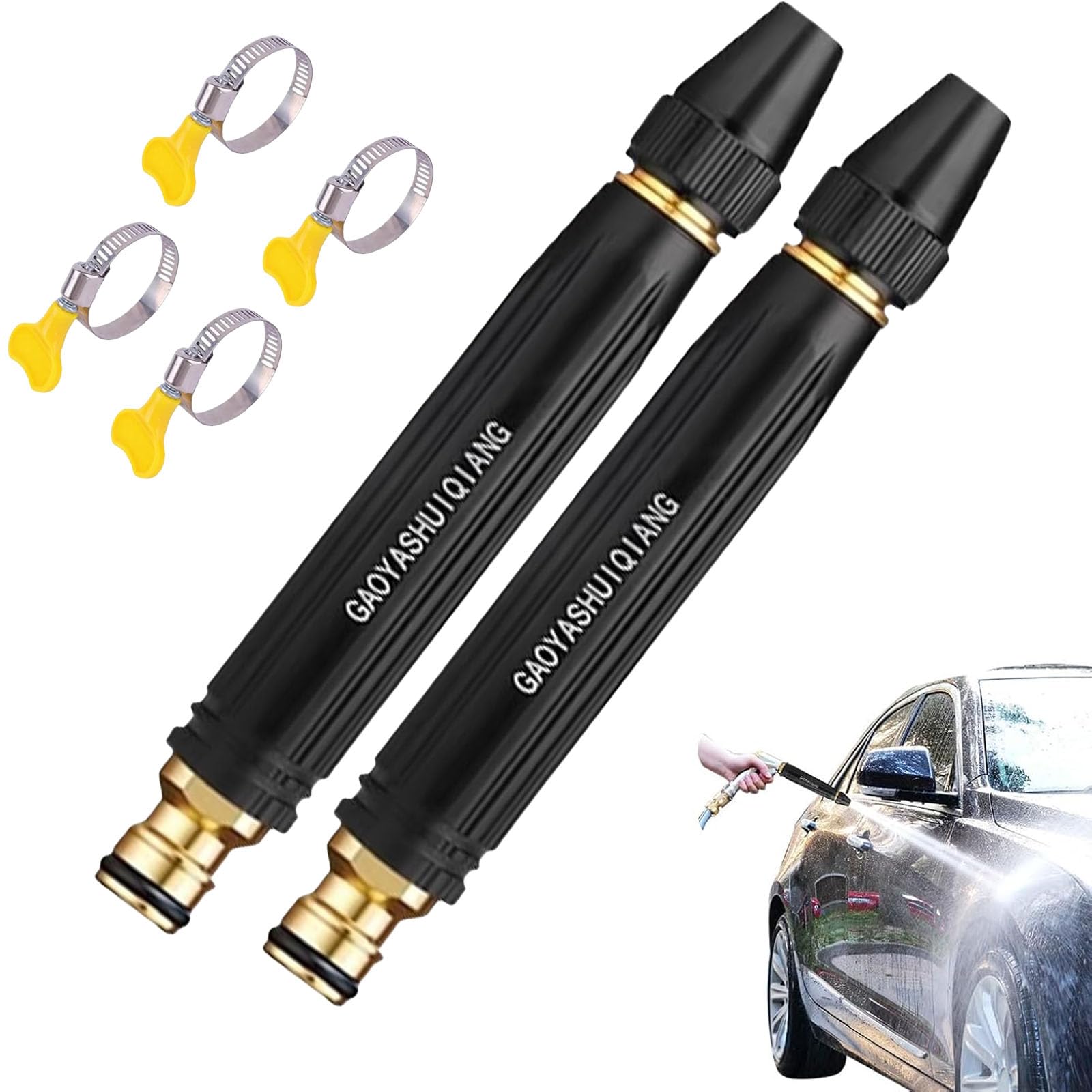 Heavy Duty Adjustable Twist Hose Nozzle Jet Sweeper Nozzle, Pressure Nozzle for Hose, High Pressure Water Nozzle, Heavy Duty Metal Garden Hose Nozzle for Cleaning Car, Garden, Patio (2PC)
