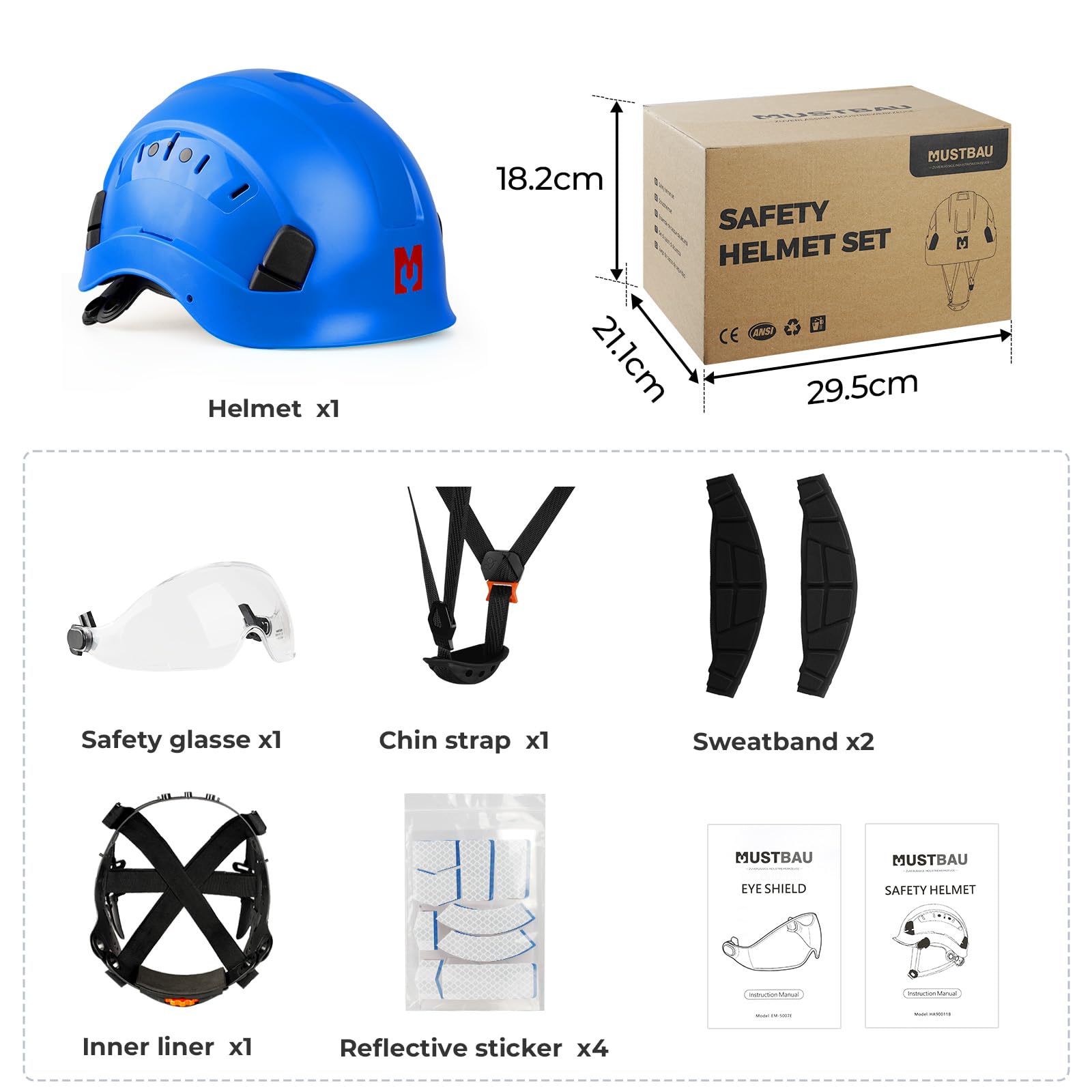 Casco de Seguridad, Casco EN397 con Bandas Absorbentes y Visera, 53 a 63cm Diadema Ajustable, Material ABS Resistente para Hombres Mujeres