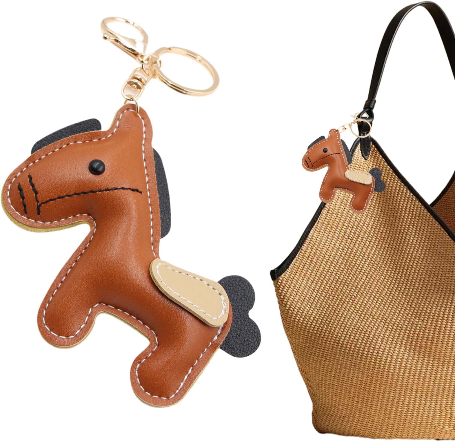Sdtgrtht Purse Taking Little Horse Shape PU 12X10X5CM Horse Coussiers Leather For Women Animal Leather Key Ring For Handbag Backpack Pendant Cute Animal Keys