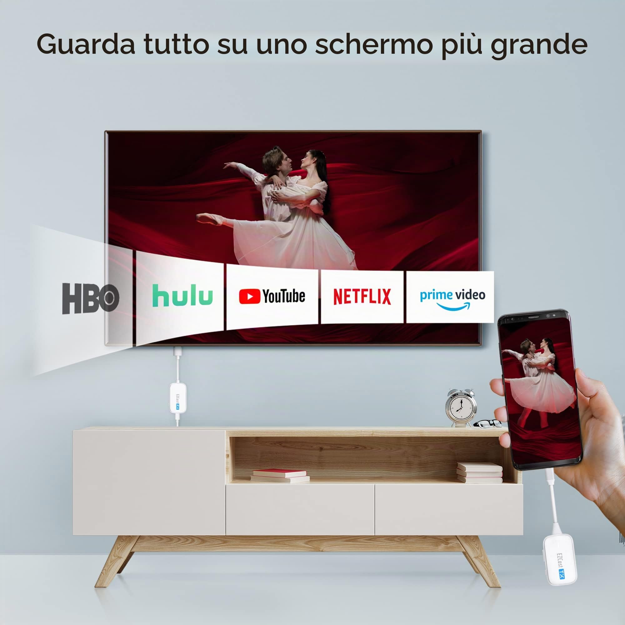 EZCast Trasmettitore e ricevitore da USB C a HDMI, extender HDMI da 30 m per guardare film e TV in diretta in HD 1080p, da telefoni, iPad Pro e laptop a proiettori HDTV