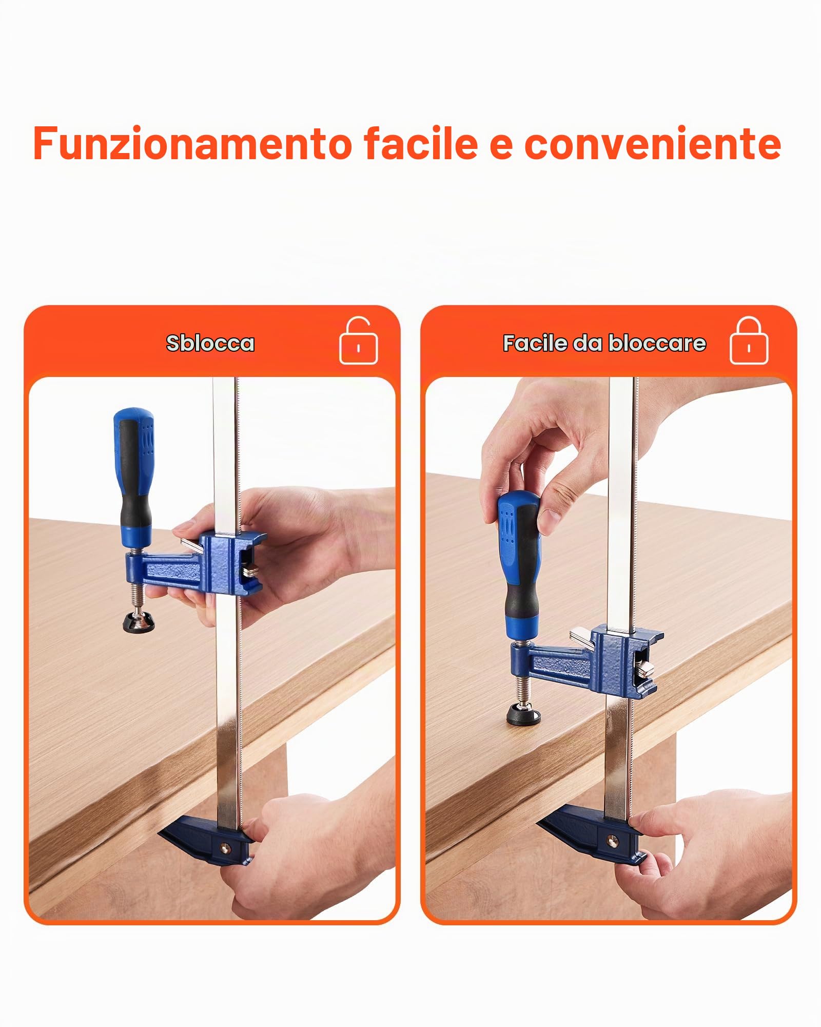 VEVOR Morsetti a Barra Lavorazione Legno 4 Pezzi, Apertura 91,4 cm, Morsetto a F Bloccabile Carico max. 272 kg, Profondità 63,5 mm, Set di Morsetto da Falegname Materiale in Ghisa Acciaio al Carbonio