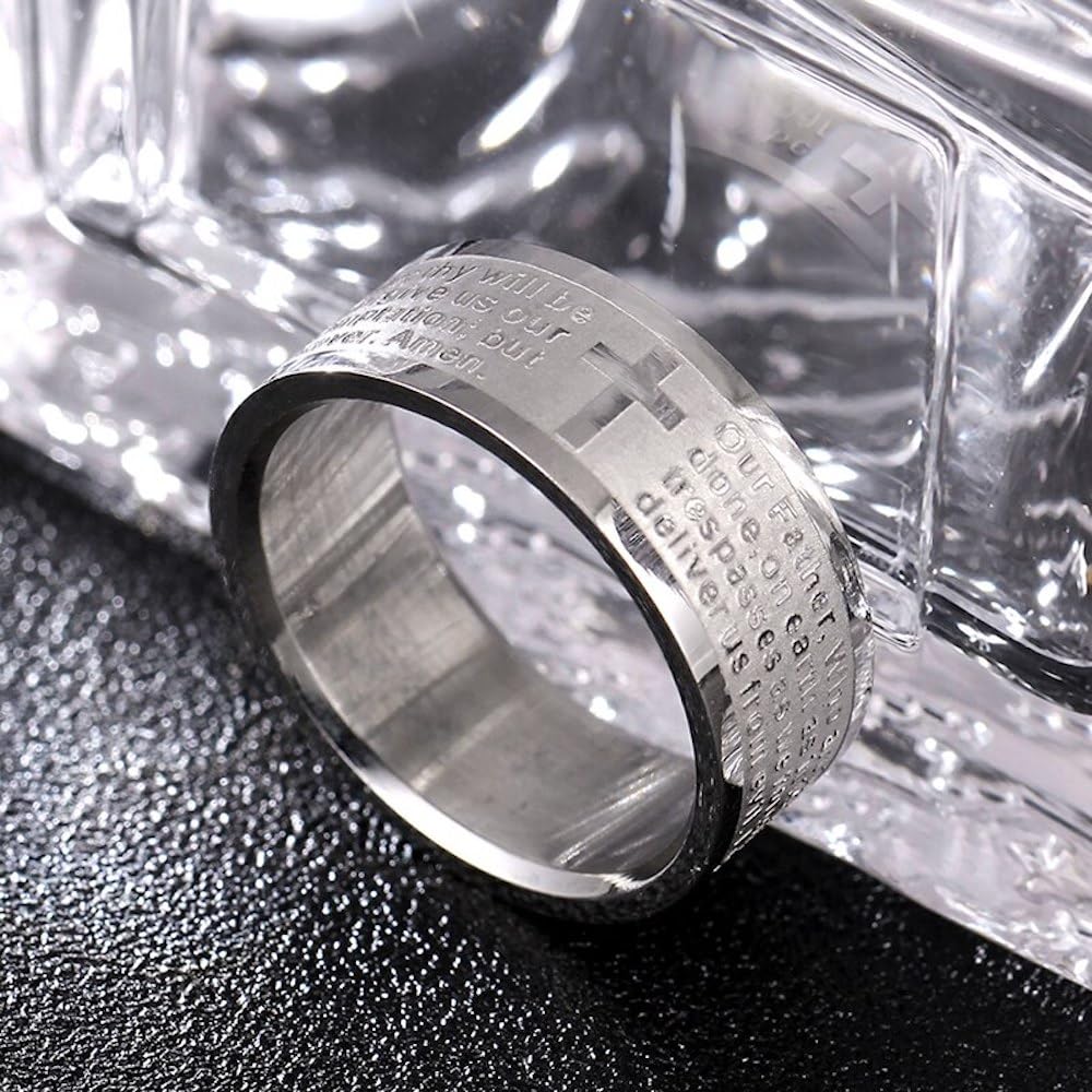 ZENSE - Anello da uomo con incisione del Padre Nostro e croce latina ZR0152
