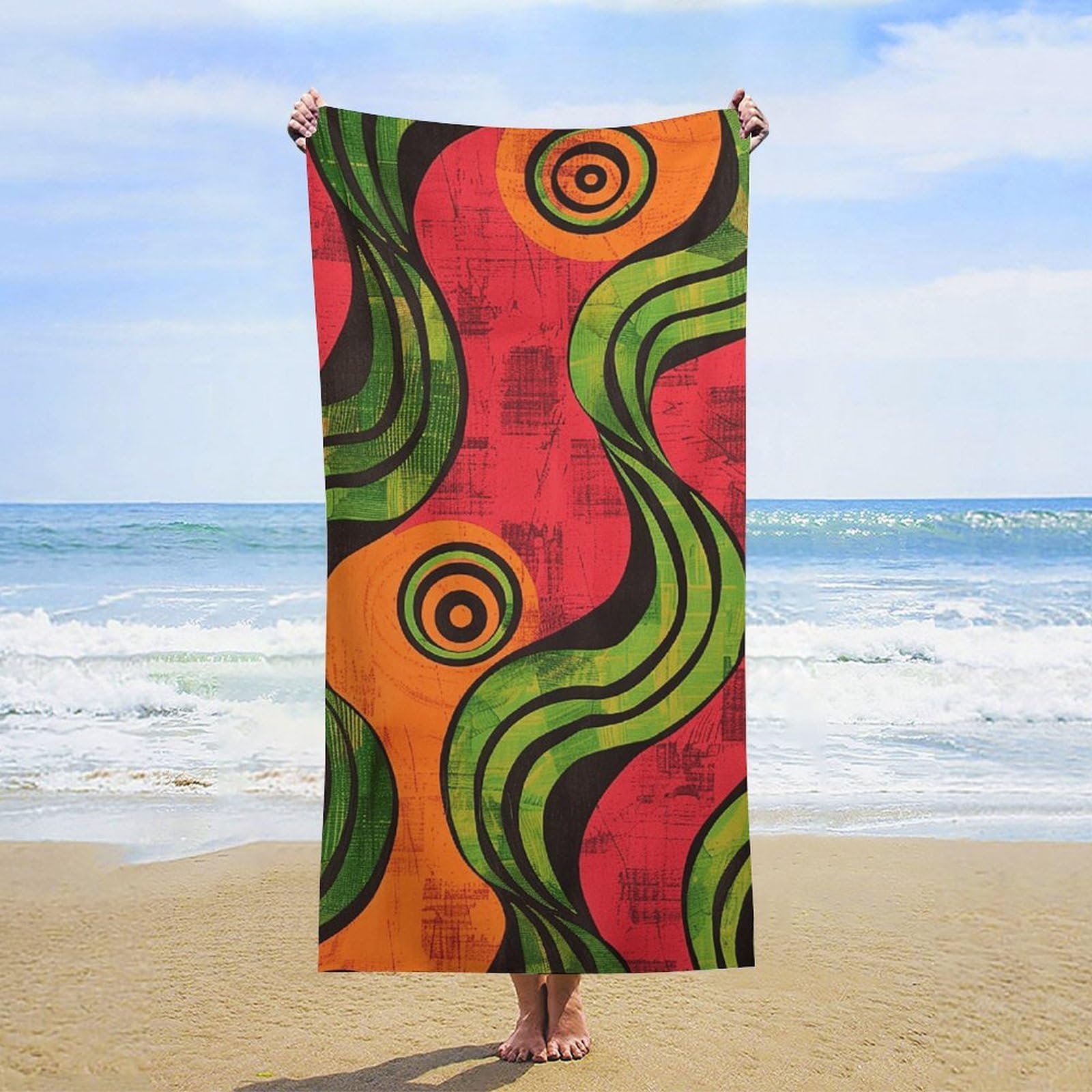 NTVOWPZO Large Swirl Pattern Beach Towel Oversized Microfiber Bath Towels Lightweight Sand Proof Beach Towels Absorbent Pool Towels for Swimming Yoga Bathroom Towel 31.5" X 63"