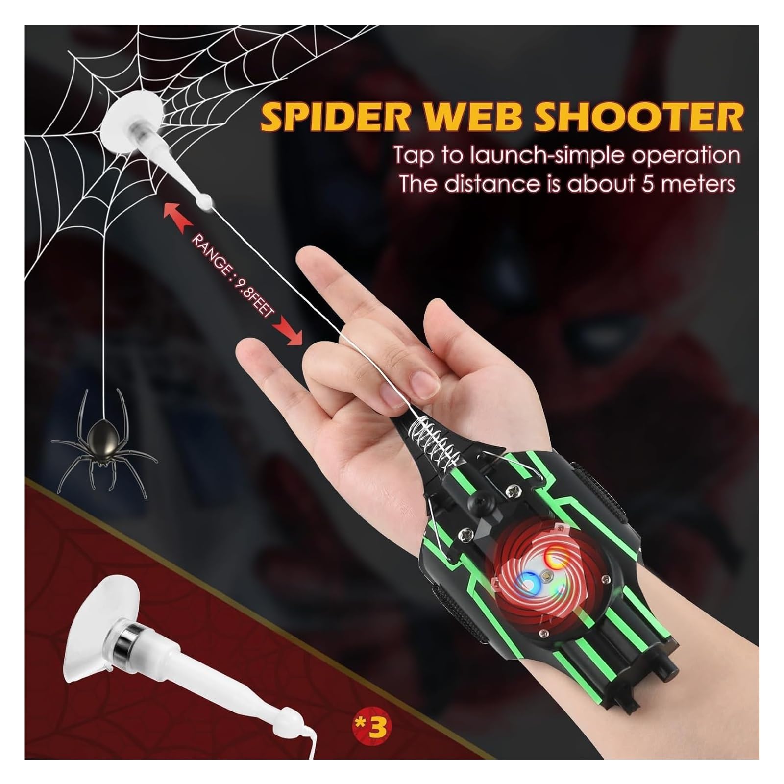Lanciatore di ragnatele, Spara ragnatele con luce, giocattolo a corda for lanciare , giocattoli educativi divertenti for giochi di ruolo e cosplay for ragazzi ragazze