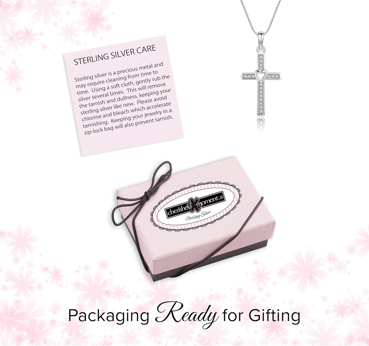 Cherished Moments Children's 925 Sterling Silver Cross Necklace with Hearts for First Communion Gift for Girls - Image 5