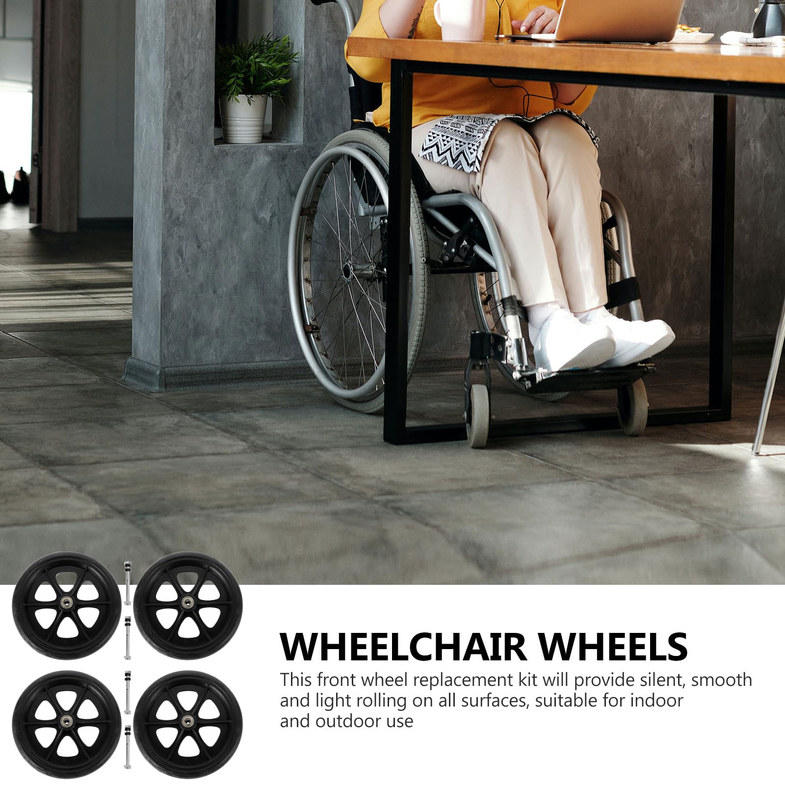 Ruedas de repuesto para silla de ruedas, ajuste universal, 8 pulgadas, 4 unidades, color negro