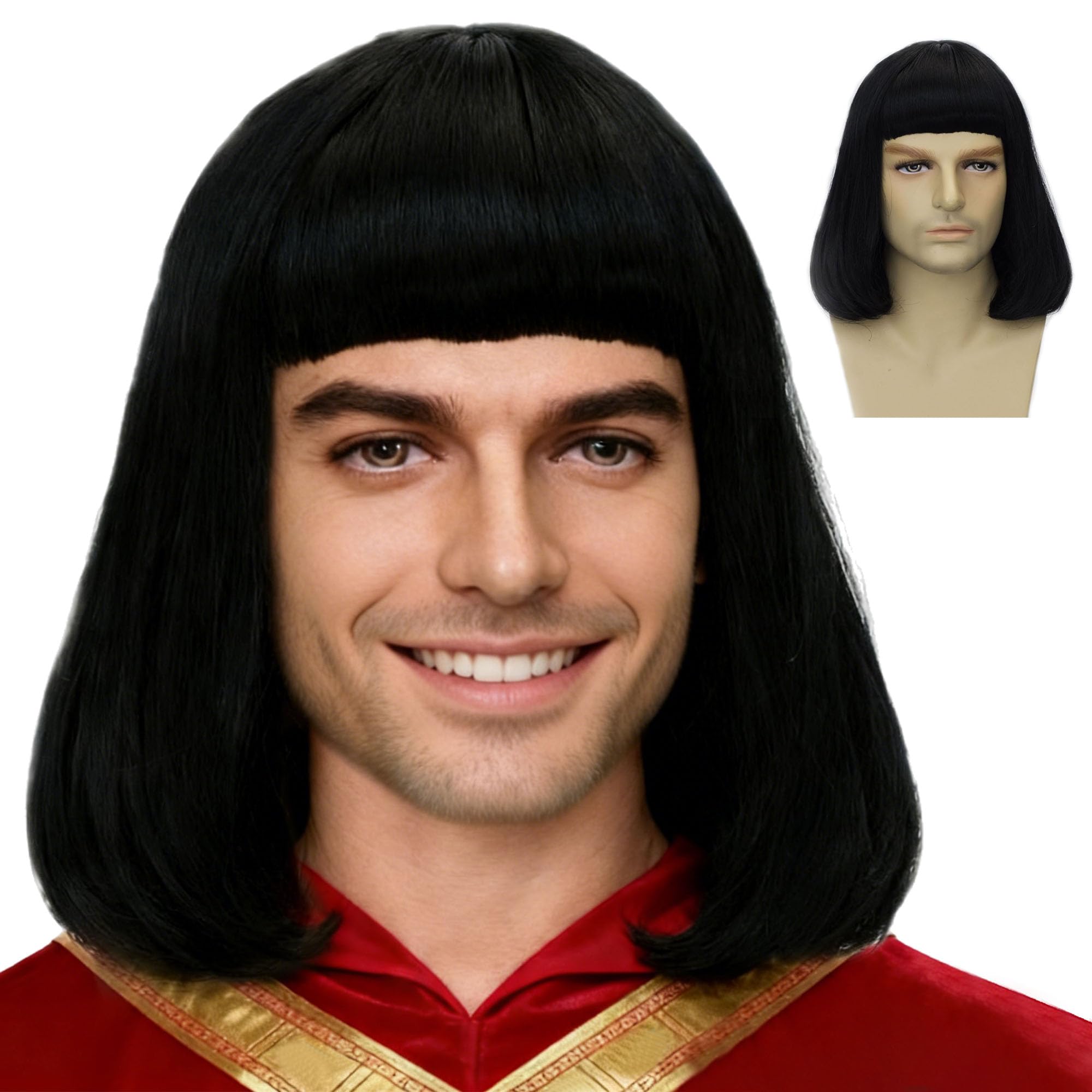 Unisex Natural Black Straight Flip in Short Full Bang Realistic Halloween Costume Cosplay Synthetic Bob Wig