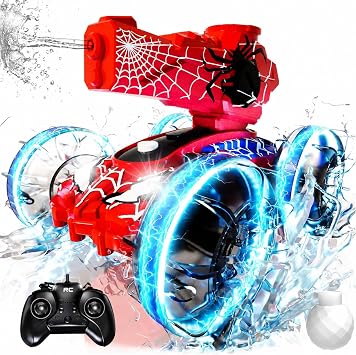 Spider Amphibious Remote Control Car for Boys Kids - 4WD Waterproof 2.4 GHz 360Rotation RC Stunt Car - Water and Land Pool Toys Cars for 4 5 6 7 8 9 10 Year Old Boys Christmas Birthday Gifts