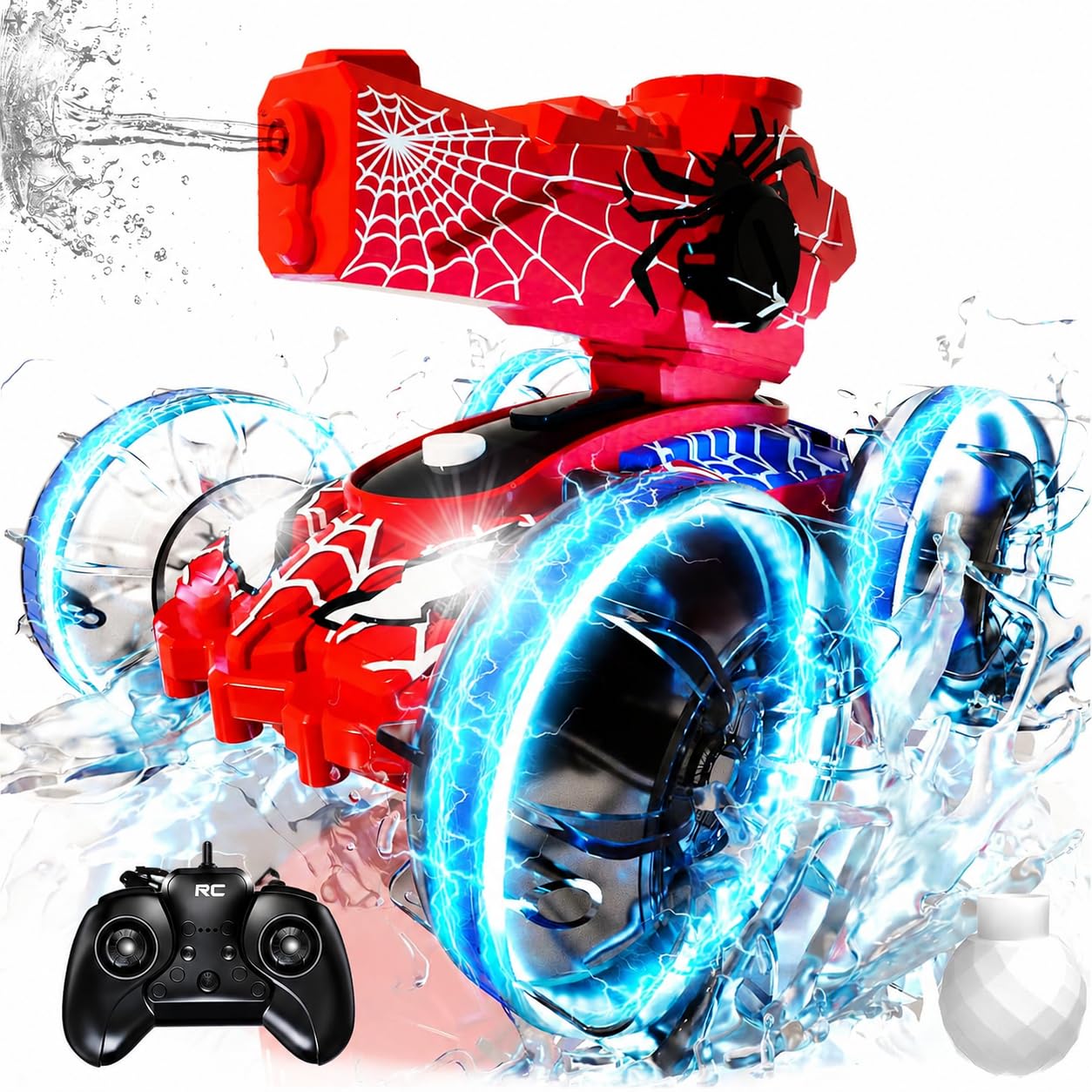 Photo 1 of **MISSING BATTERY** Spider Amphibious Remote Control Car for Boys Kids - 4WD Waterproof 2.4 GHz 360°Rotation RC Stunt Car - Water and Land Pool Toys Cars for 4 5 6 7 8 9 10 Year Old Boys Christmas Birthday Gifts