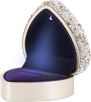 Luxury Bling Rhinestones Heart Shape Jewelry Box LED Light Jewelry Storage for Engagement Wedding