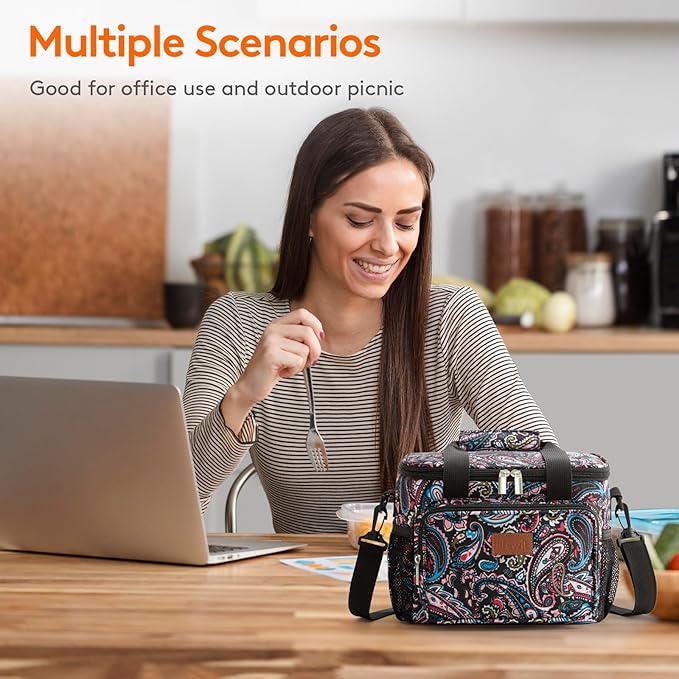 This lunch bag is constructed with high-quality materials to enhance its durability and insulating capabilities. The exterior is made of water-resistant fabric, which makes it easy to clean and maintain. The interior lining is crafted from food-grade aluminum foil and padded with 6mm EPE foam, providing excellent thermal resistance that keeps your food hot or cold.