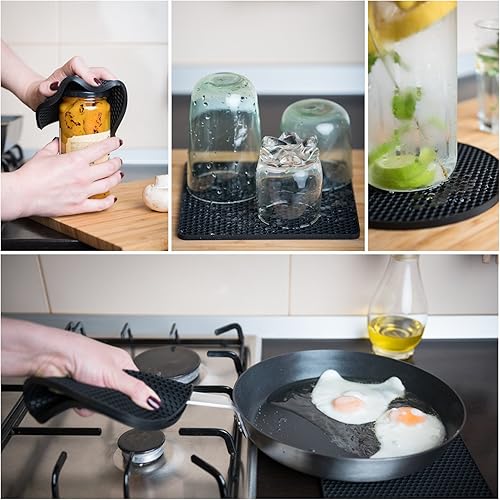 Miniatura 2 de Q's INN  Portacalientes de silicona, porta ollas, alfombrilla de secado Nuestra herramienta de cocina multiusos 7 en 1 es resistente al calor hasta