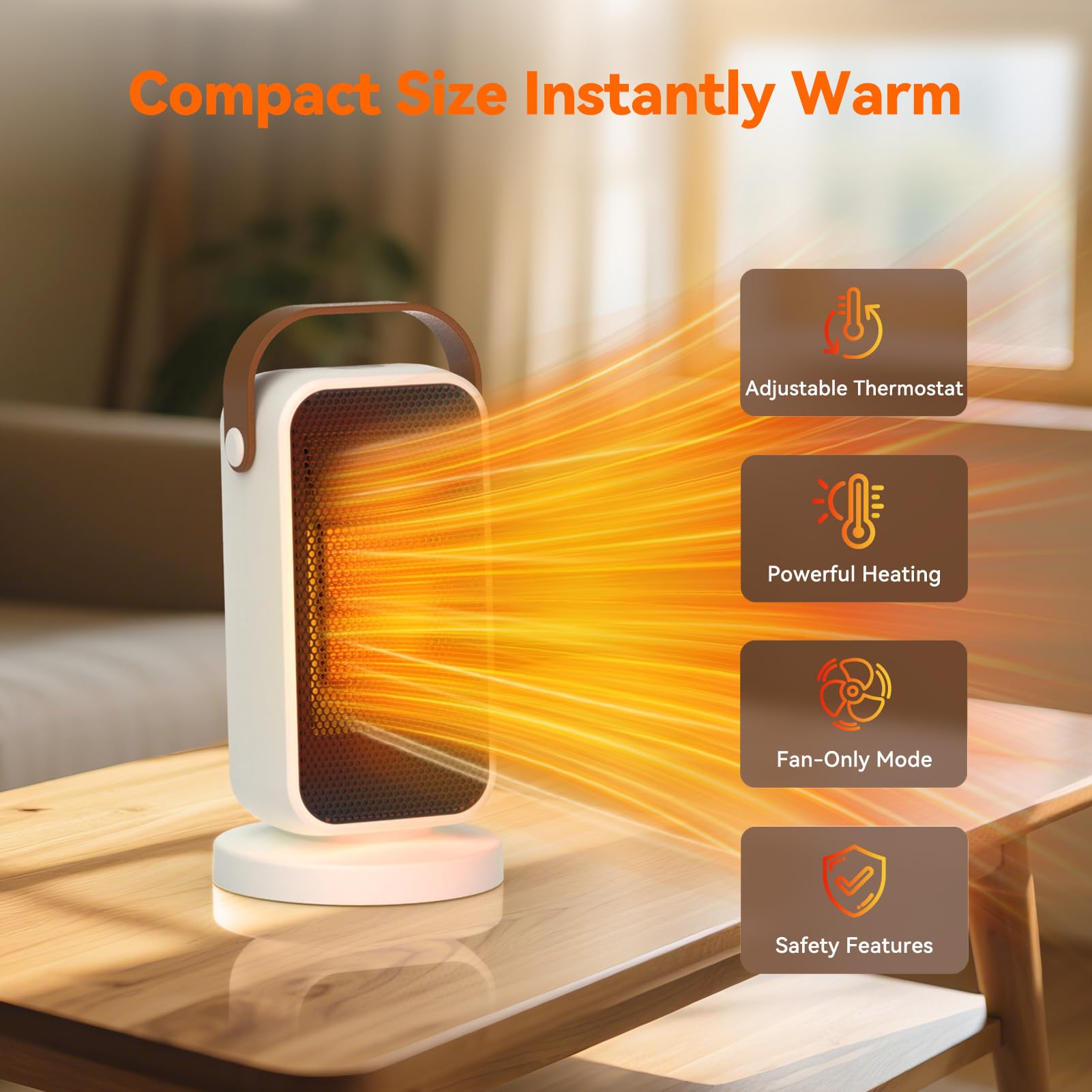 Chauffage d'Appoint Portable 1200W, Mini Chauffage Soufflant Economique à Trois Vitesses, Radiateur Electrique Silencieux Contre la Surchauffe, Petit Radiateur pour Chambre, Salon, Bureau