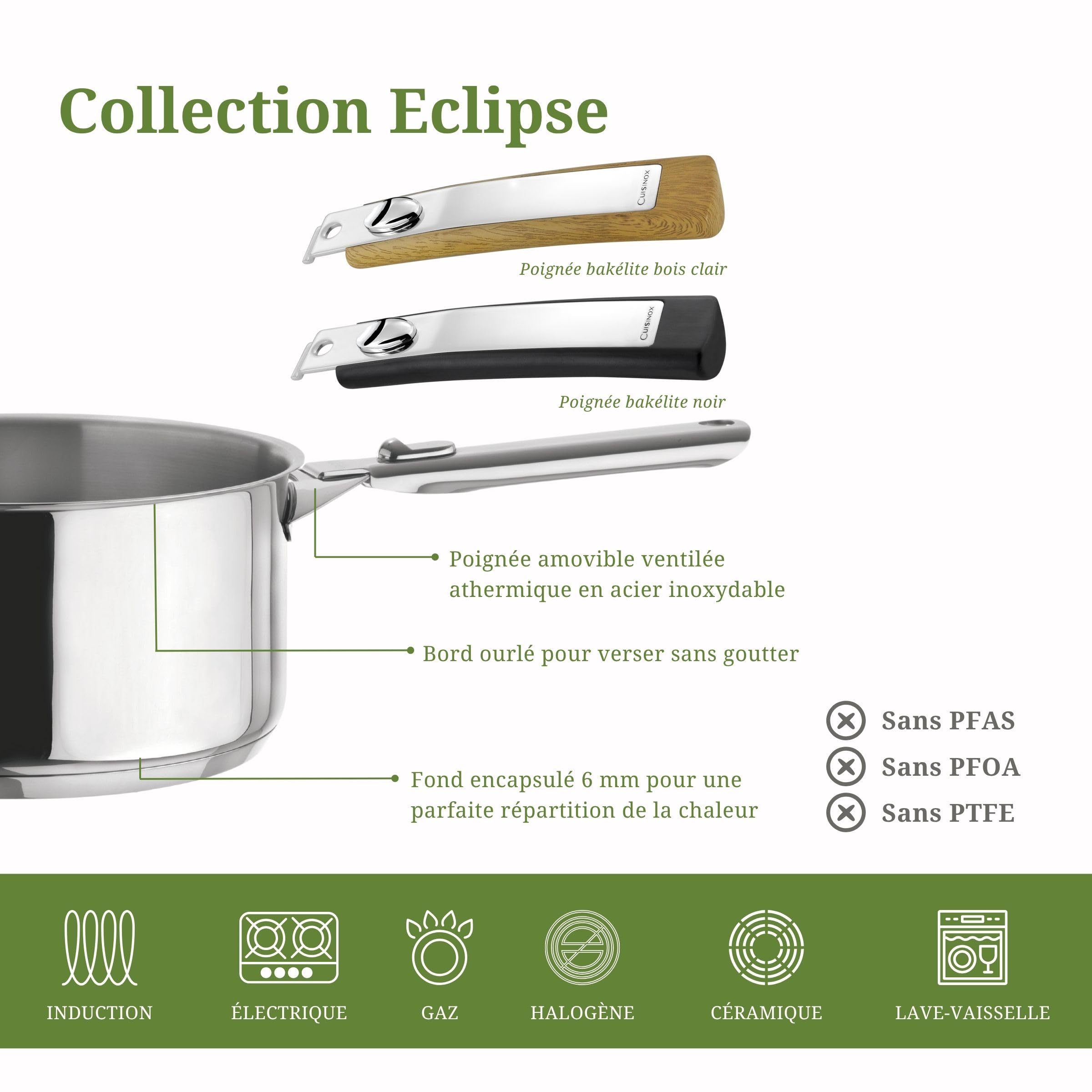 Set De Cuisson Cuisinox Mythic - Poêles 24 Et 28 Cm Céramique Blanche + Couteau Office - Sans PFOA/PFAS