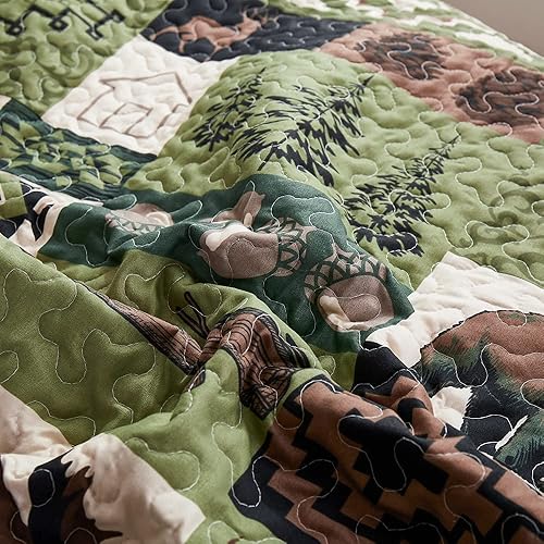 Miniatura 8 de Tigona Juego de edredón rústico reversible, tamaño King, juego de ropa de cama de alce y oso, colcha de microfibra clásica a cuadros, colcha de