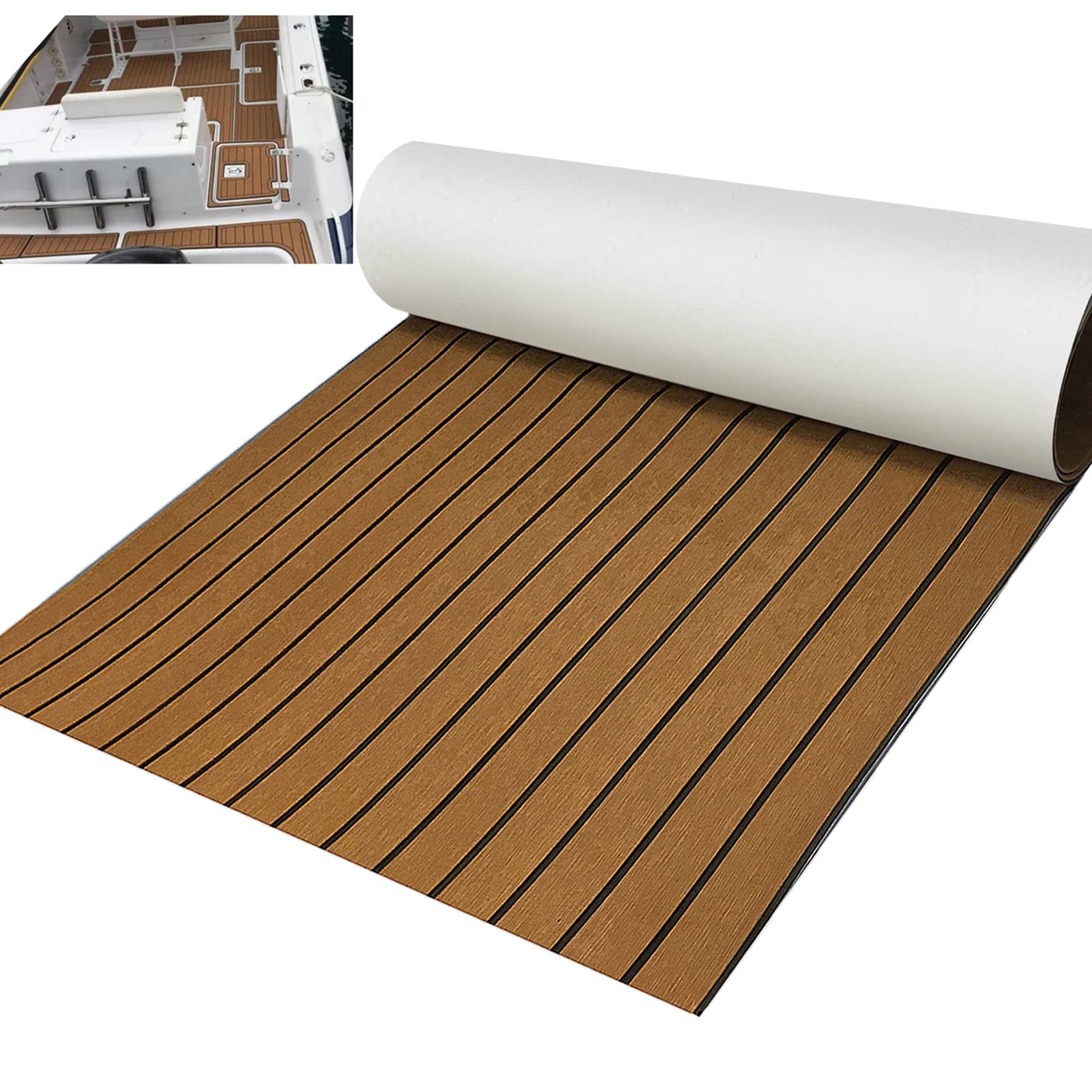 Foglio per pavimenti in teak marino, pavimento in schiuma EVA, tappeto per barche, pavimenti per ponte, tappetino antiscivolo per barca, impermeabile ( marrone, 2 pezzi, 240 cm x 55 cm