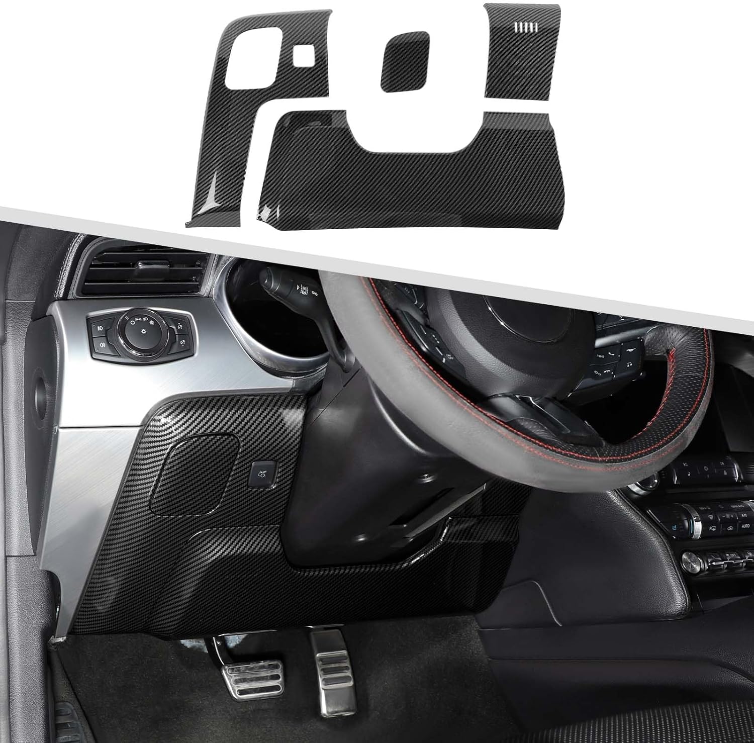 Jimen Compatible with Ford Mustang 2015-2023, 4PCS Center Console Under Panel Cover Trim (Carbon Fiber)