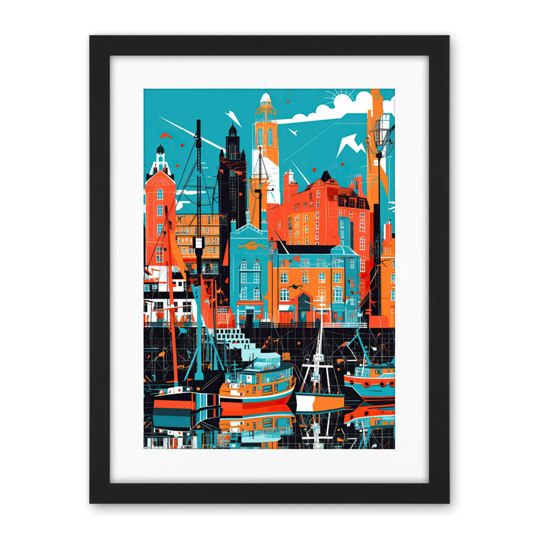 Artery8 Liverpool Royal Albert Dock Waterfront Cityscape Artwork Framed Wall Art Print 18X24 Inch