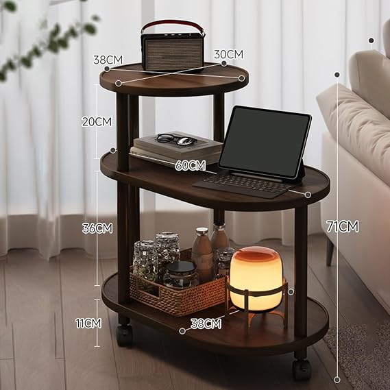 Side Table End Coffee Table with Wheel Movable Sofa Cart(Brown)