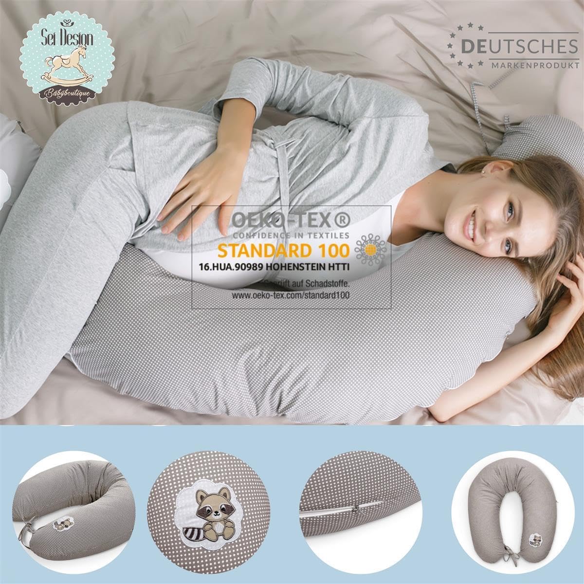 sei Design Stillkissen 170×30 cm – ergonomisch geprüftes Unterstützungskissen – EPS-Mikroperlenfüllung fein wie Sand – regulierbare Füllmenge – Premium-Baumwollbezug – waschbar – Made in Germany