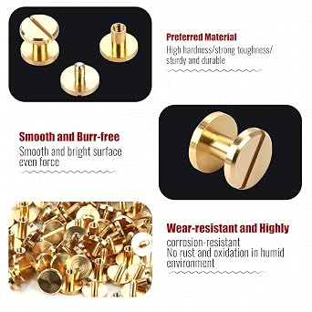 Chicago Binding Screws - 4 mm x 4 mm Binding Post - 10 mm Phillips Nut - Chicago Screw Binding Post Set for DIY Leather Decorations, Scrapbooking, Photo Albums, Bookbinding (Brass, 25 Pieces)