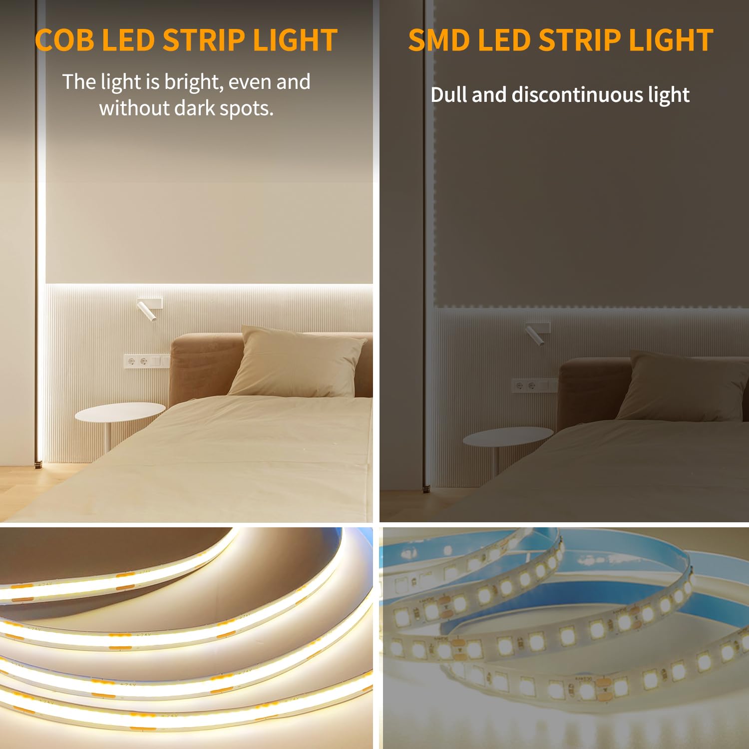COB - Striscia LED LED 100 piedi bianco caldo strisce LED 3000K con telecomando e applicazione, luci LED COB dimmerabili 24V per camera da letto, TV, specchio, armadietto,