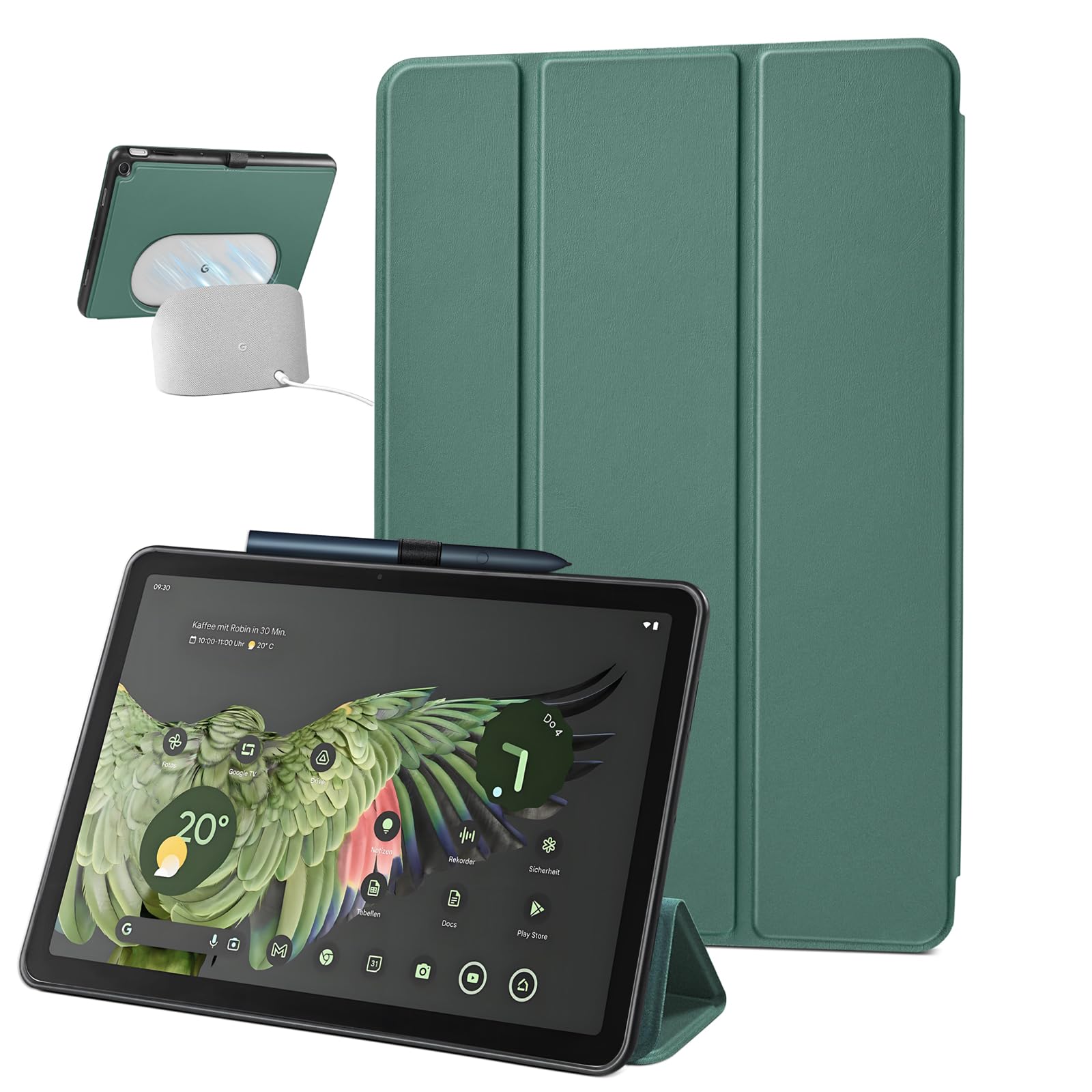 Case for 11-inch Google Pixel Tablet 2023 Release, Adjustable Viewing Angle Protective Trifold Stand Slim Cover with Pencil Holder Compatible with Charging Speaker Dock, Midnight Green