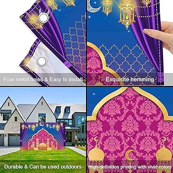 Amazon | YCUCUEI アラビアンナイト 背景幕 紫 モロッコ 月 星