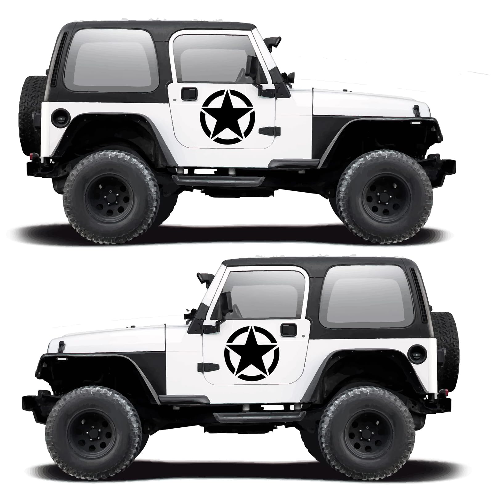 2 Unidades Pegatinas 4x4 Estrella Militar - Varios Tamaños 10cm, 15cm, 20cm, 25cm - Accesorios Todoterreno Vehiculo Historico Off Road (Negro, 25cm x 25cm) — view 6