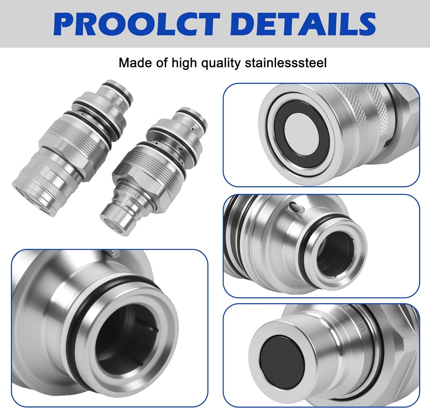 SINOCMP 6679837 6680018 Male & Female Flat face Hydraulic Couplers Φ46mm, Hydraulic Quick Connect Fittings Compatible with Bobcat T140 T190 T250 T450 753 763 773 A220 A300 A770 S130 S150 Ect